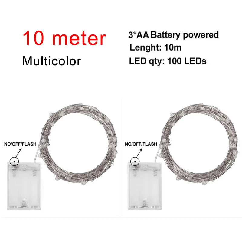 2/5/10M LED Copper Wire Light String Fairy Garland Battery Powered Garden Bedroom Party Wedding Christmas New Year Ornament