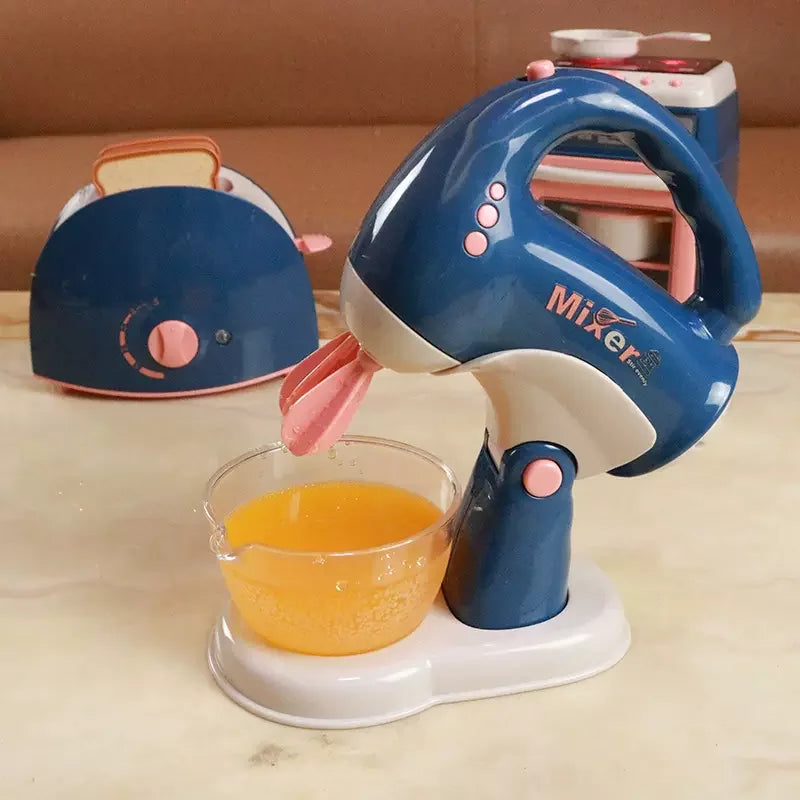 Kids Pretend Play Kitchen Home Appliances Set Toy Household Coffee Maker Mixer Toaster Vacuum Cleaner Playset for Children Gifts