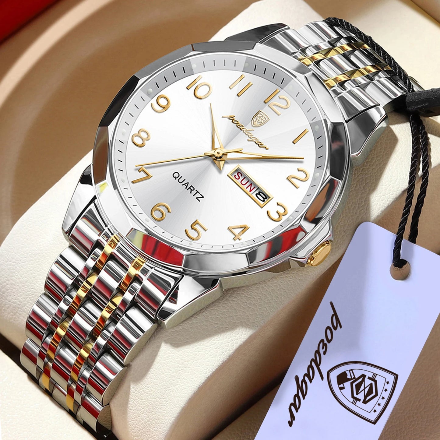 POEDAGAR Top Fashion Watches For Couple Waterproof Date Week Couple's Watches Quartz Stainless Steel Couple Watch Lovers Set+Box