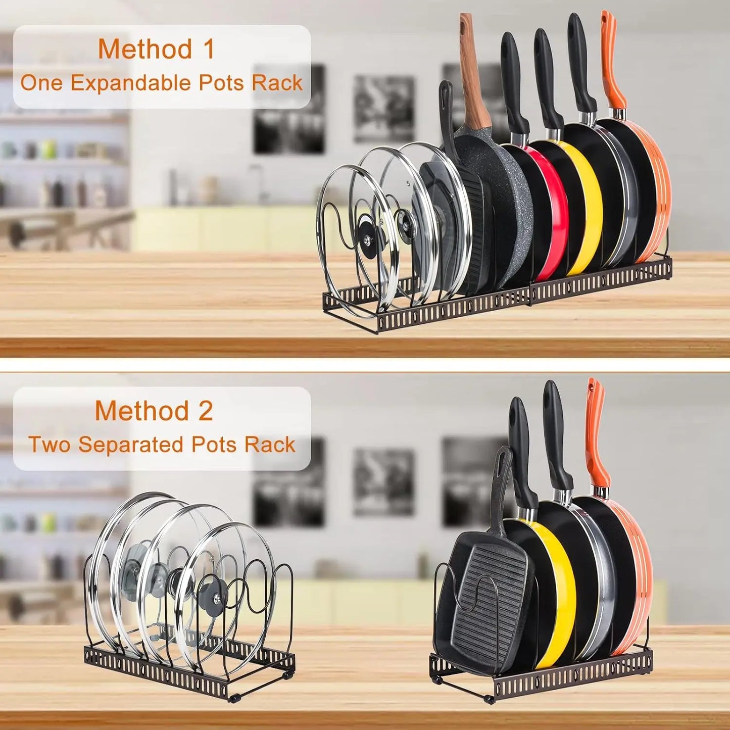 Expandable Pots and Pans Storage Rack for Cabinets Pot and Lid Holder with 6 Adjustable Shelves for Kitchen Organisation Tools