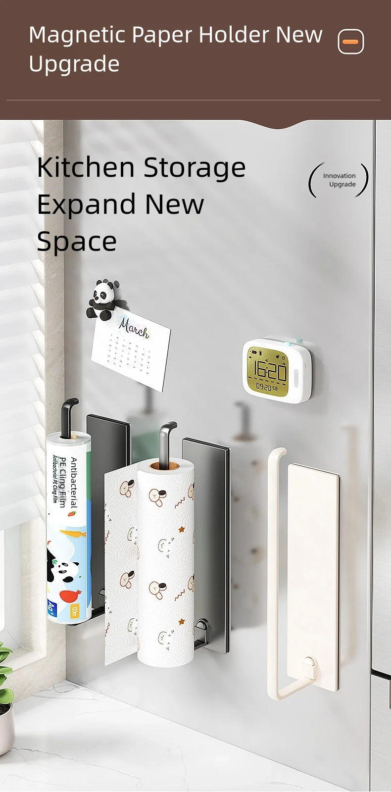 1 magnetic self-adhesive wall-mounted tissue holder with cling film, easy magnetic installation, suitable for kitchen, bathroom