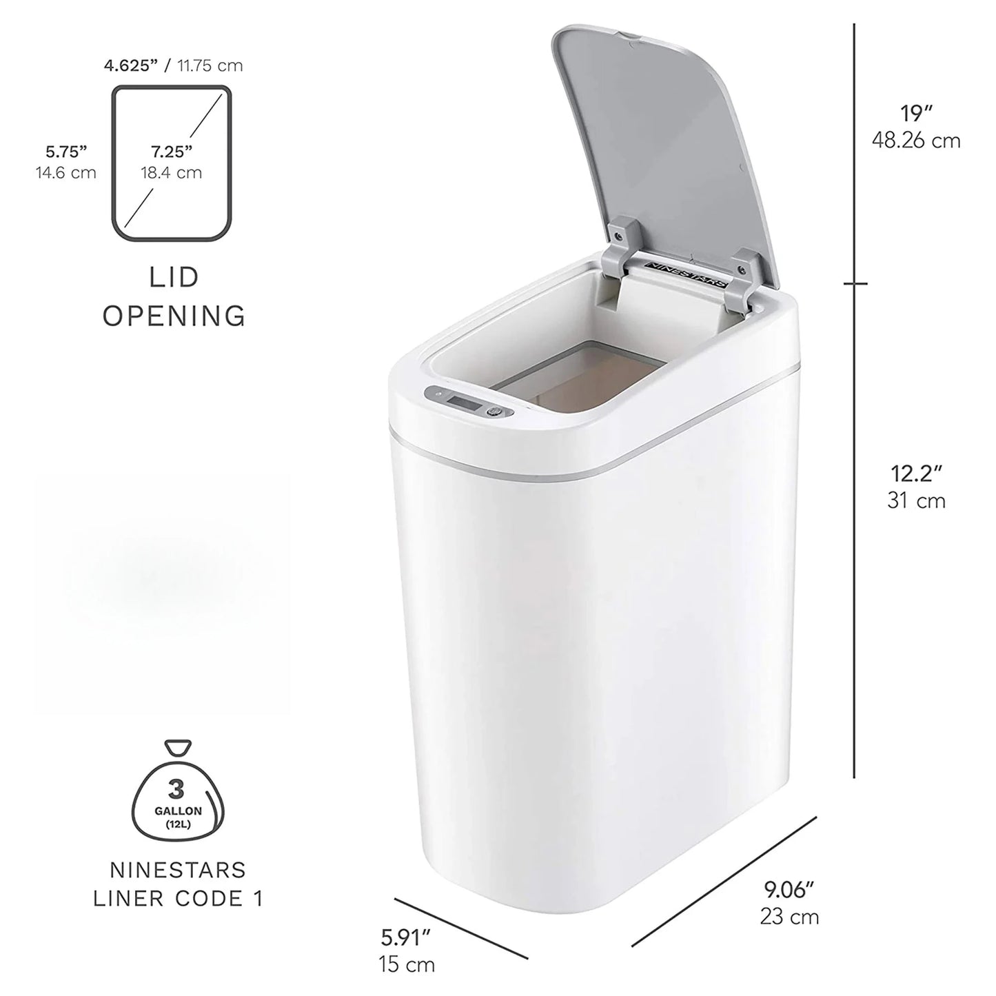 1.85 Gallon Plastic Motion Sensor Bathroom Trash Can for Next to the Sink or in the Shower