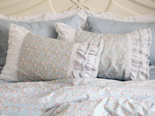 Floral Style 100% Cotton Pillowcase Bedding Set With Lace Design
