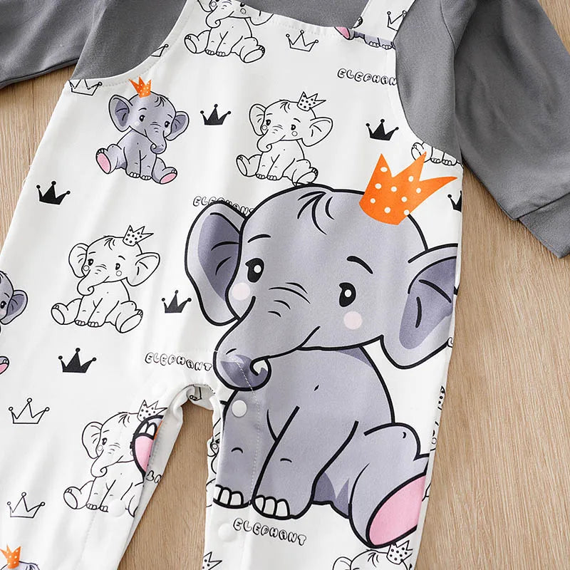 Newborn Baby Boy Long sleeves clothing 0-18Months one-piece braces fashion elephant print Baby pajamas Infant Casual Jumpsuit