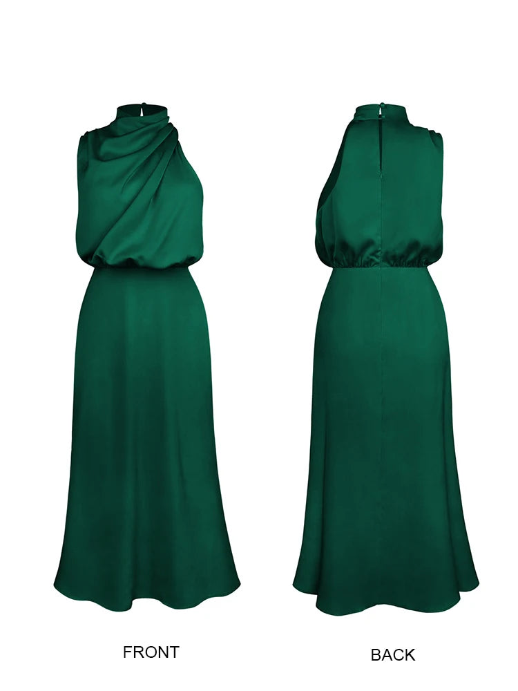 Summer High-End Silk Satin Sleeveless Long Dress Women Fashion Elegant Celebrity Dresses Evening Dress Party Clothes Ladies