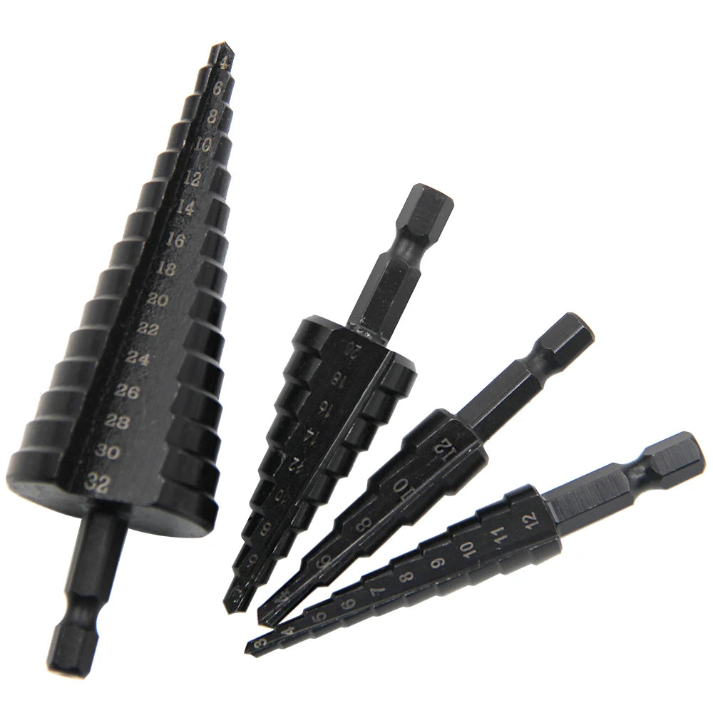 Black Hexagonal Shank Straight Groove Step Drill Bit