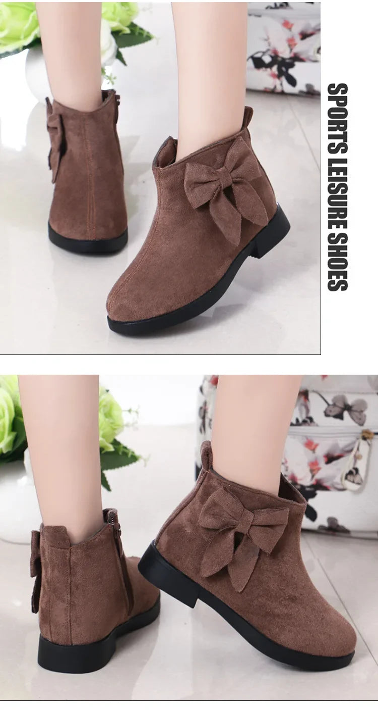 2023 Girls Boots Leather Sport Shoes For Girls Children Warm Boots Fashion Soft Bottom Princess Snow Boots Kids Sneakers