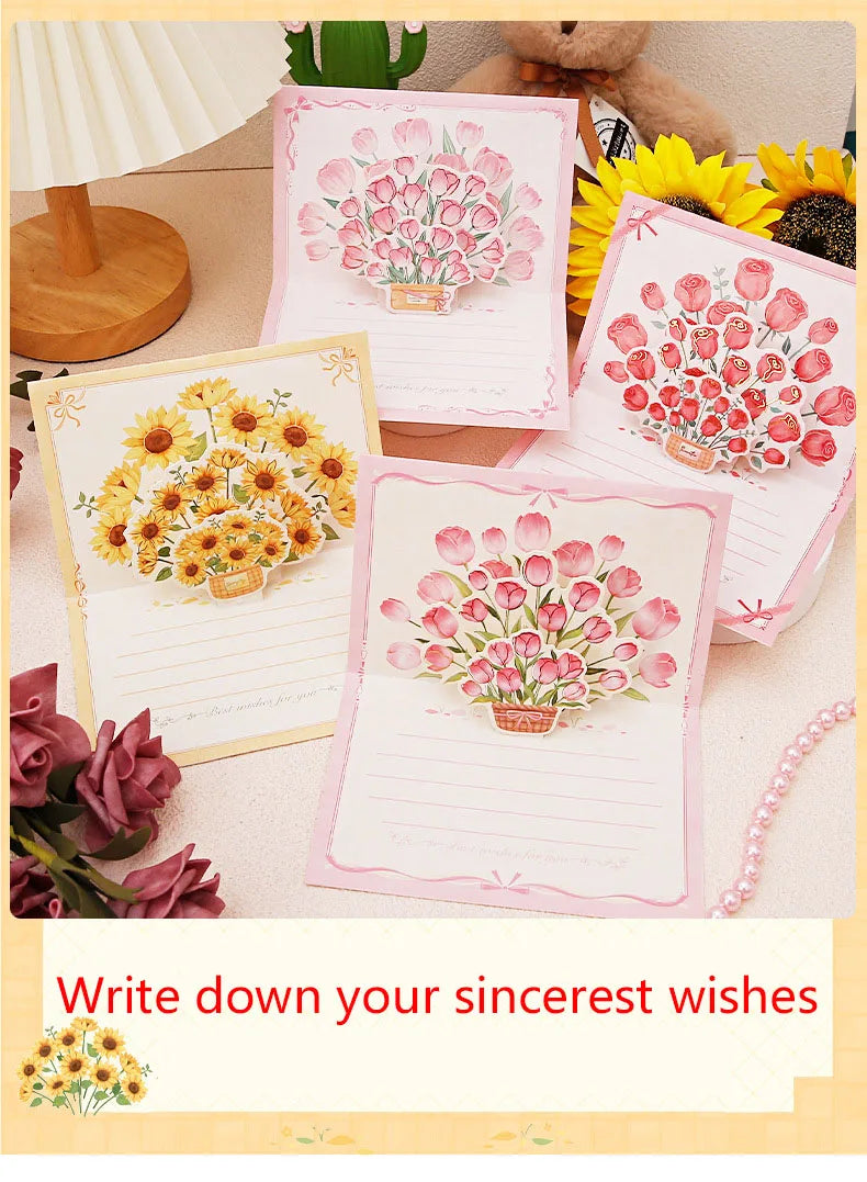 Pop up 3D bouquet greeting card postcard Father's Valentine's  March 8t Mother's Day blessings National Day creative cards gift