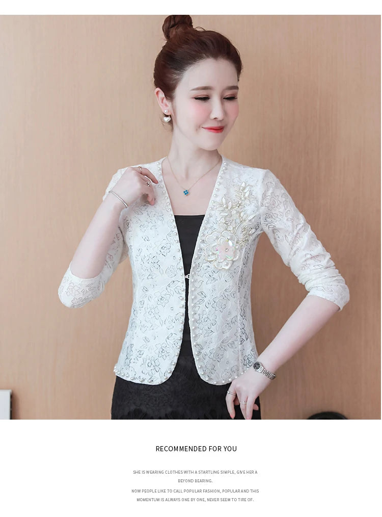 Short Lace  Long Sleeve Embroidery Cardigan