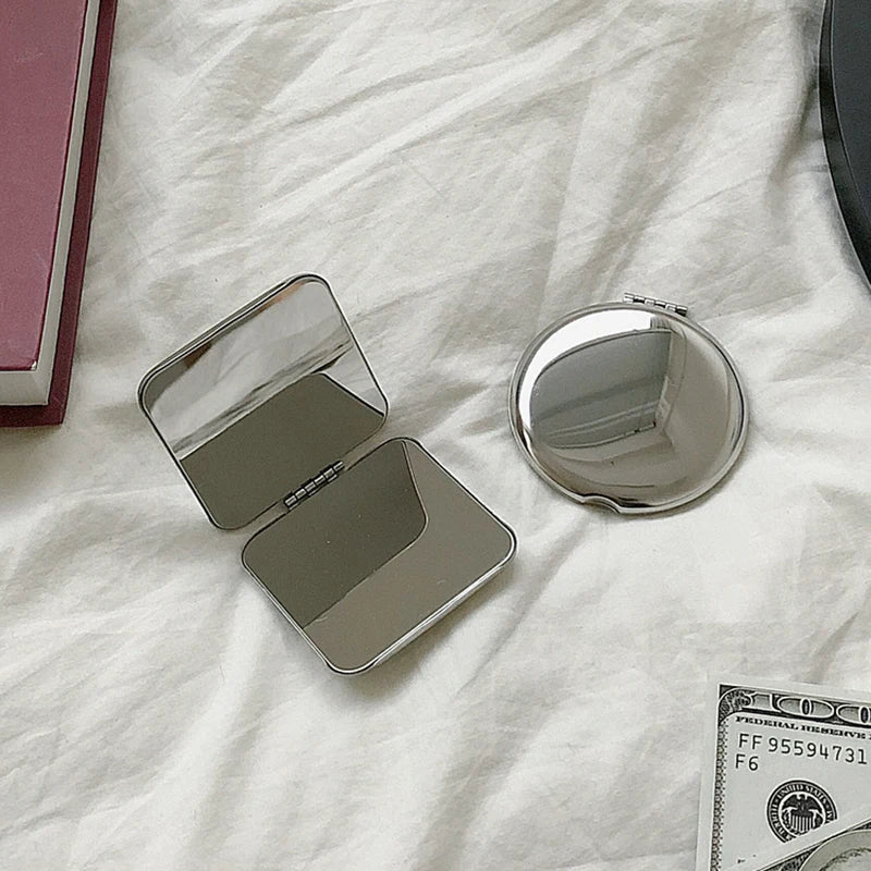 1pc Portable Women Stainless Steel Makeup Hand Pocket Mirror