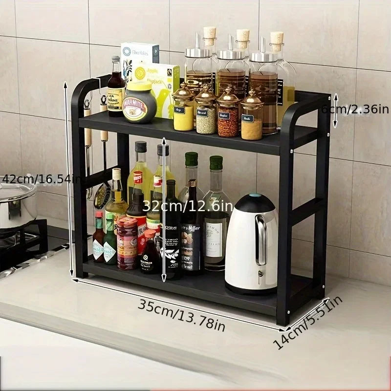 1pc 2-Tier Metal Countertop Shelf - Space Saving Organiser for Coffee, Mugs & Condiments, Rustproof Kitchen Rack