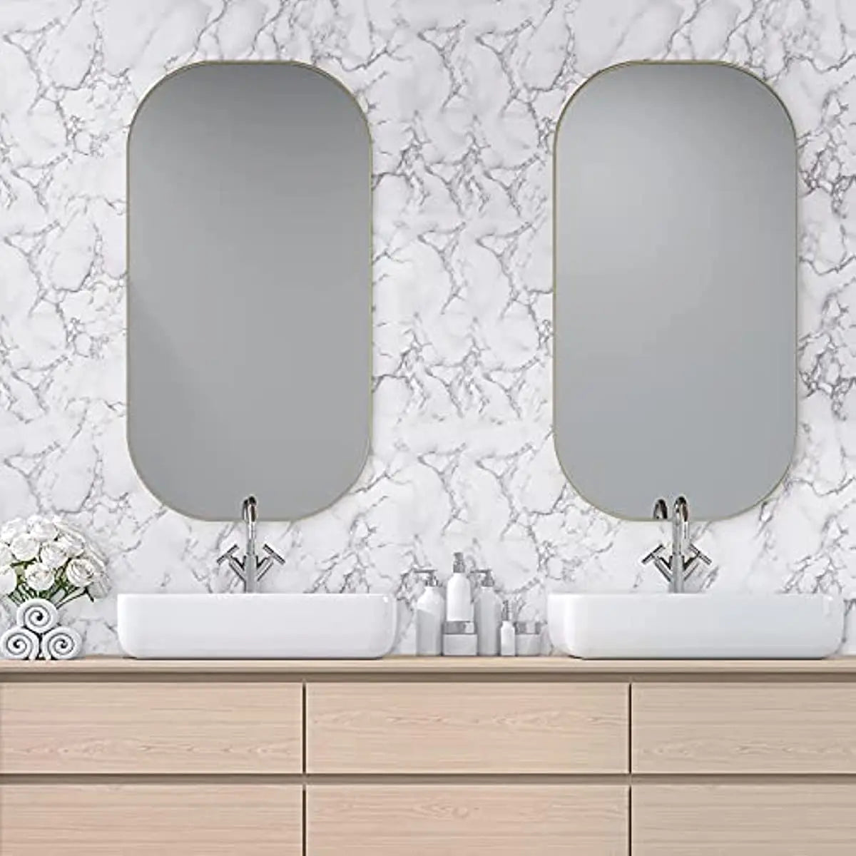Marble Self Adhesive Contact Paper White Grey Marble Wallpaper Peel and Stick Glossy Marble Contact Paper for Countertop Kitchen