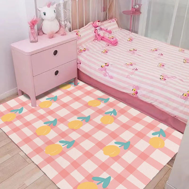 Pink Flower Print Bedroom Carpet