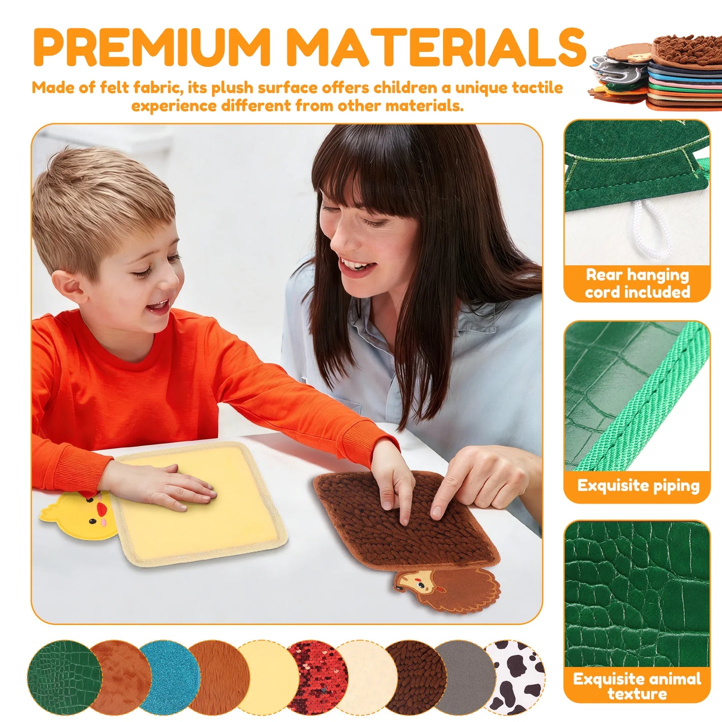 Baby Montessori Sensory Mats Cartoon Animal Cognition Mat Hand-Eye Coordination Education Toy Sensory Tactiles Pad for Children