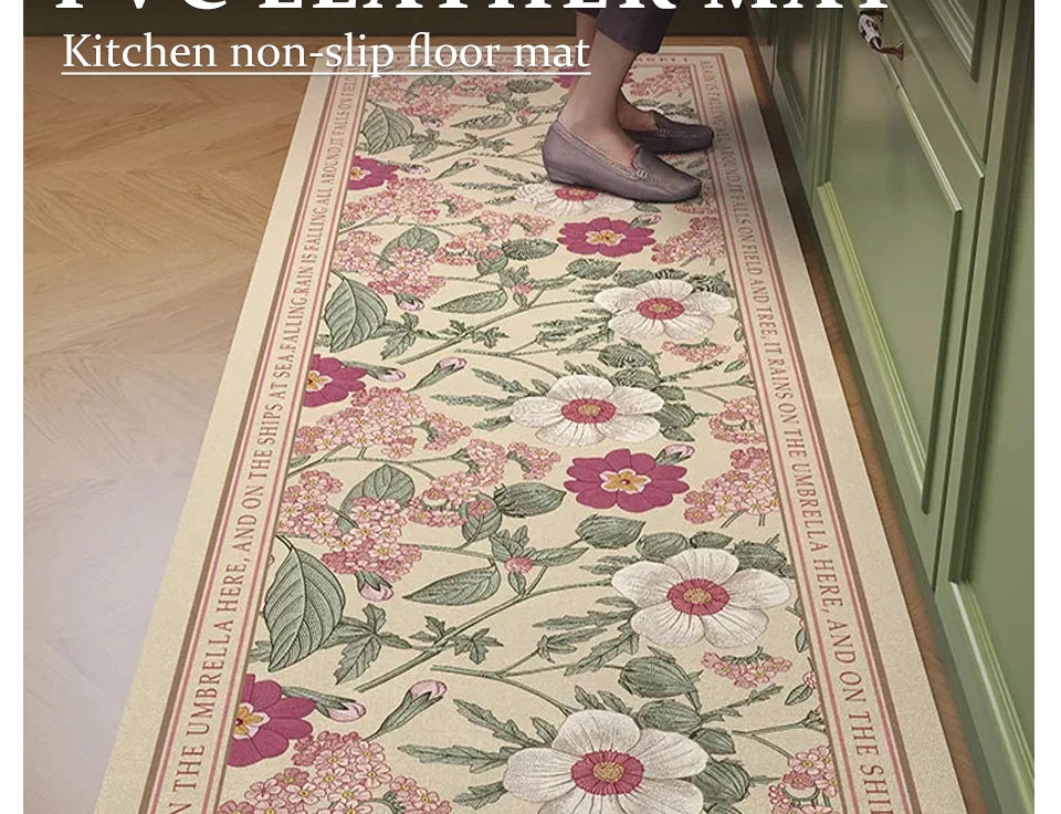 Kitchen Floor Mat Leather Pvc Carpet Waterproof Oil-proof Foot Mats Home Decoration Flower Floral Rug