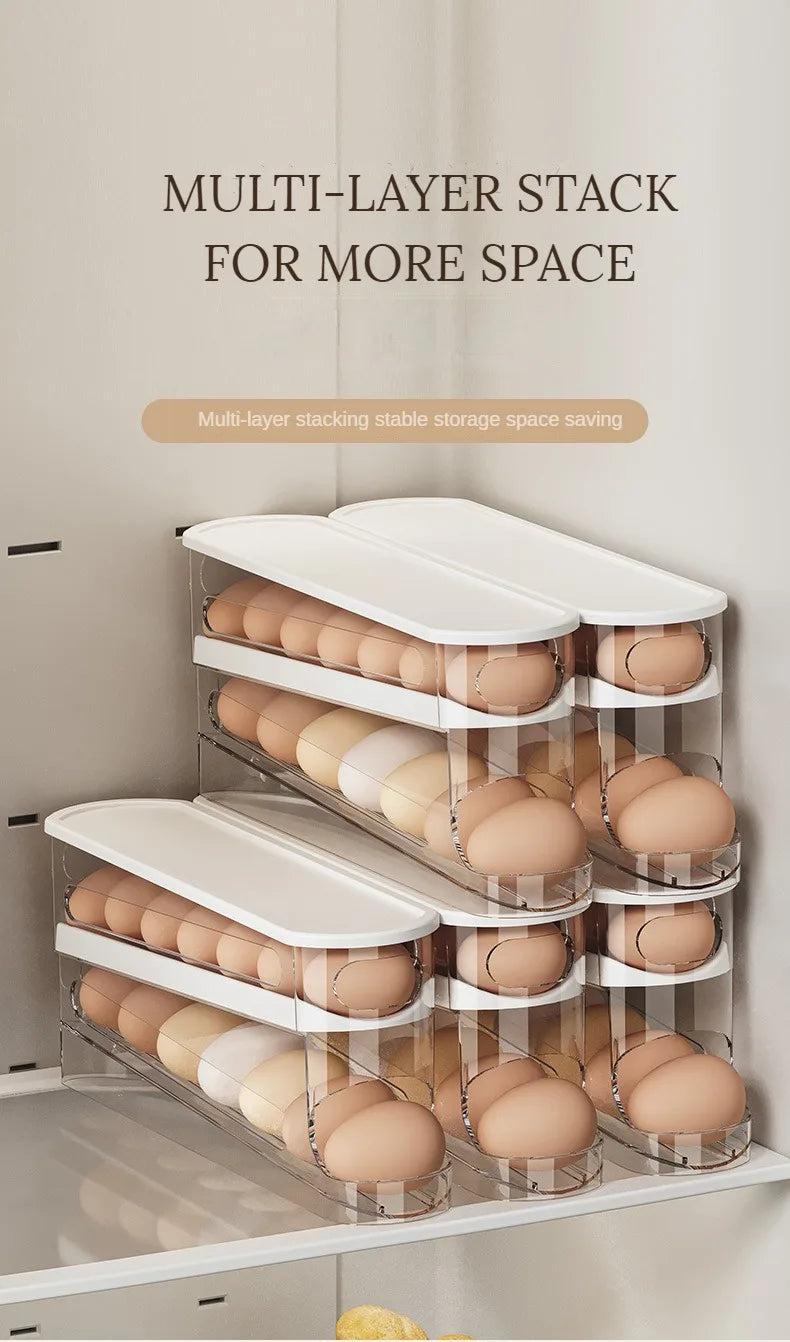 Bilayer Fridge Egg Storage Box Automatic Rolling Eggs Holder Rack Ladder Style Refrigerator Eggs Dispenser Egg Organiser Holder