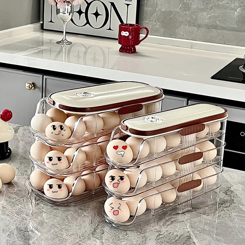 1 piece, Egg storage box, automatic rolling refrigerator egg rack storage, hand-held egg refrigerator side door storagerack