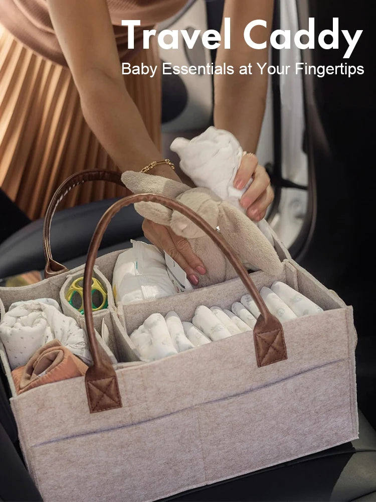 Baby Nappy  Caddy Organiser - Neutral Baby Gifts for Baby Shower Registry Items - Car Organiser for Nappy Wipes