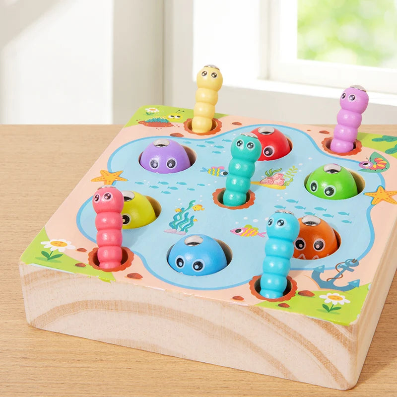Children Wooden Fishing Game Toys Early Education Colour Cognitive Toy Kids Interactive Games Toys for Gifts Fine Motor Skill