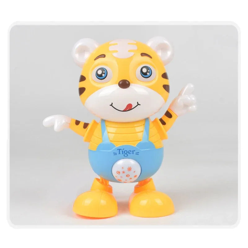 Dancing Electric Tiger Toy – Cute Yellow Cartoon Doll with Music, Lights, and Educational Fun for Kids