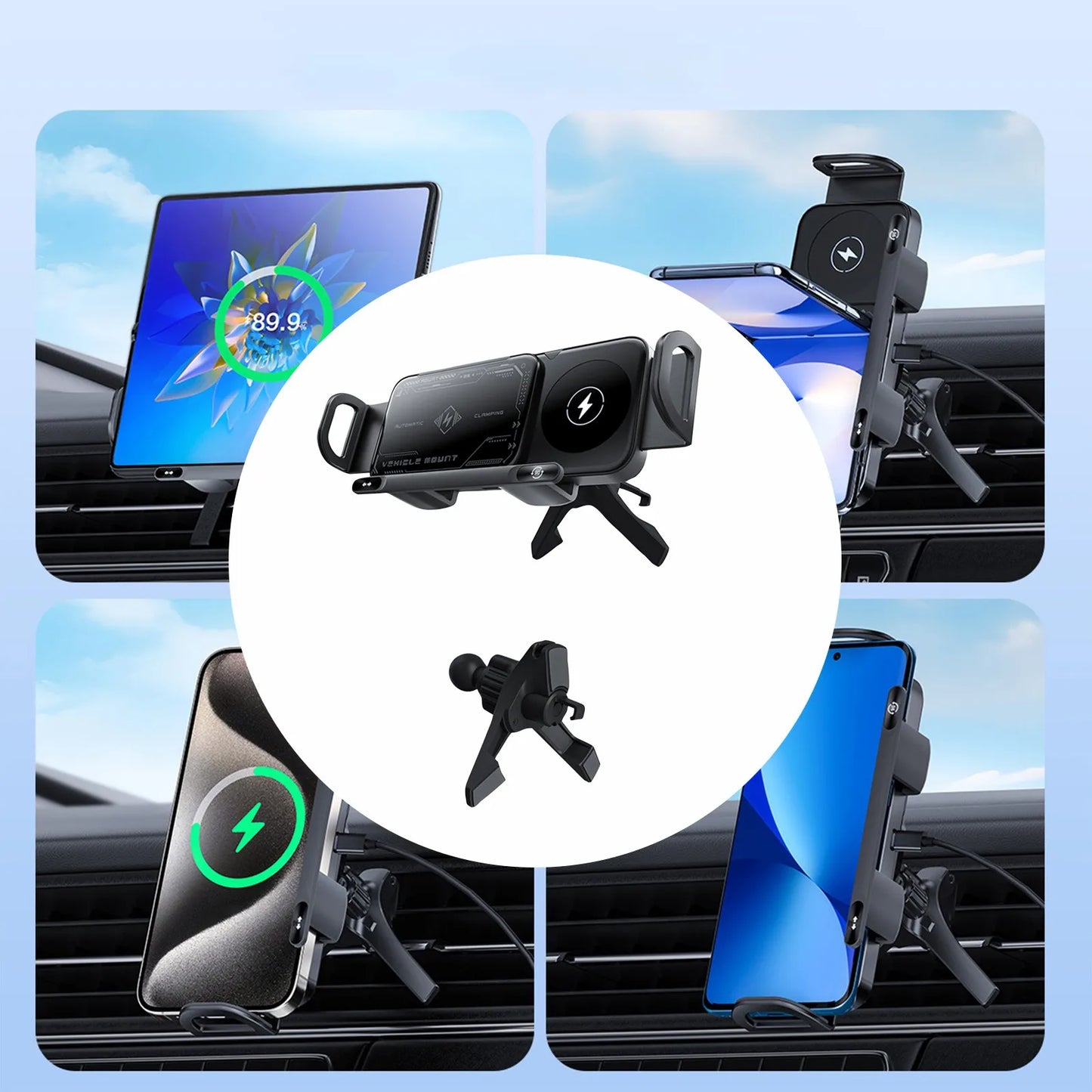 High Intelligent Mobile Phone/Pad Holder 2 in 1 Auto Rotating Phone Holder Car Charger Fast Charging Cell Phone Holder