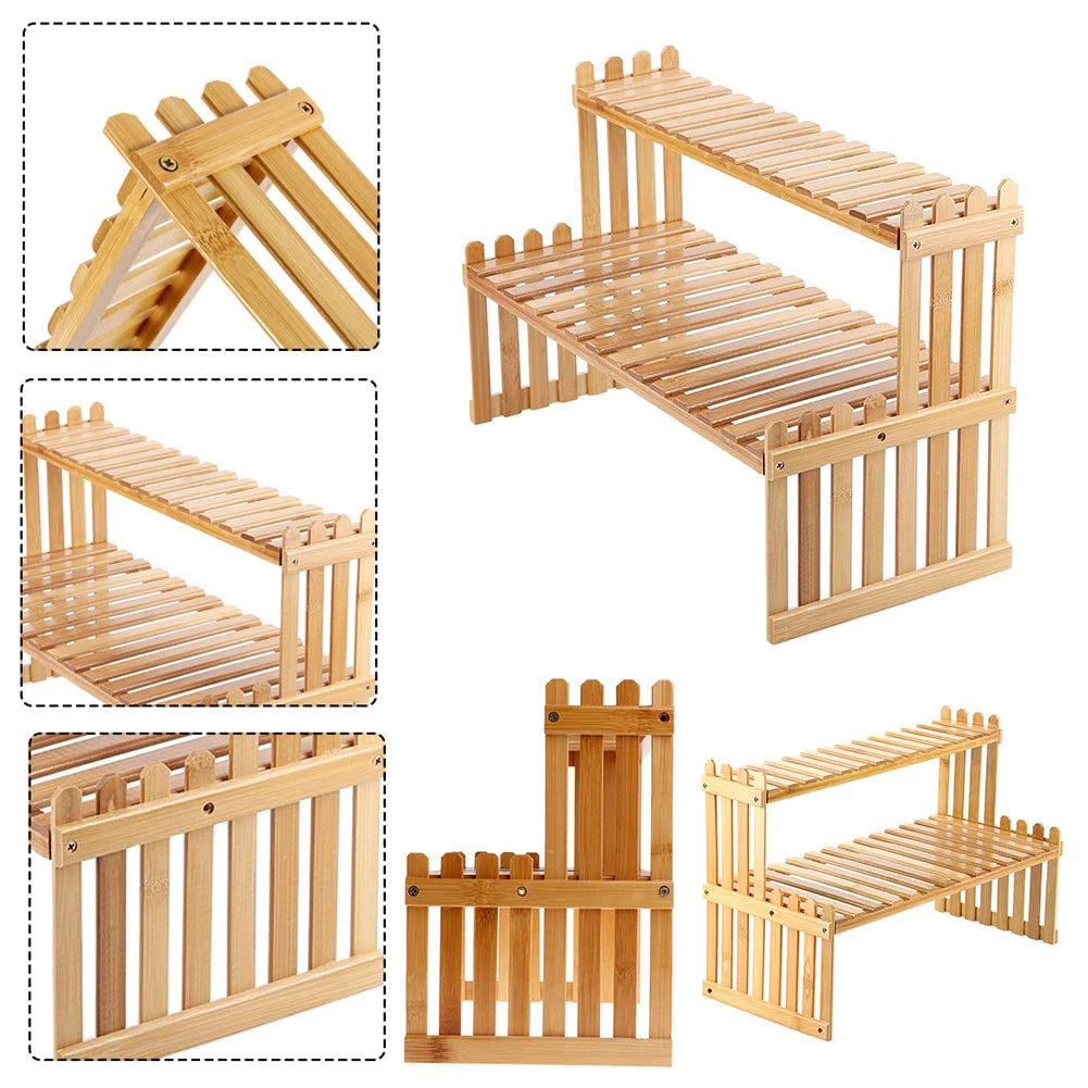 2 Tier Decorative Tabletop Wood Plant Stand Display Shelf For Home Office Tidy Storage Organiser