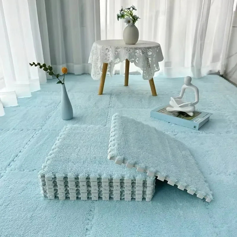 6/12Pcs Baby Play Mat EVA Foam Puzzle Tiles Soft Plush Interlocking Crawling Mat Non-Slip Nursery Floor Rug Washable
