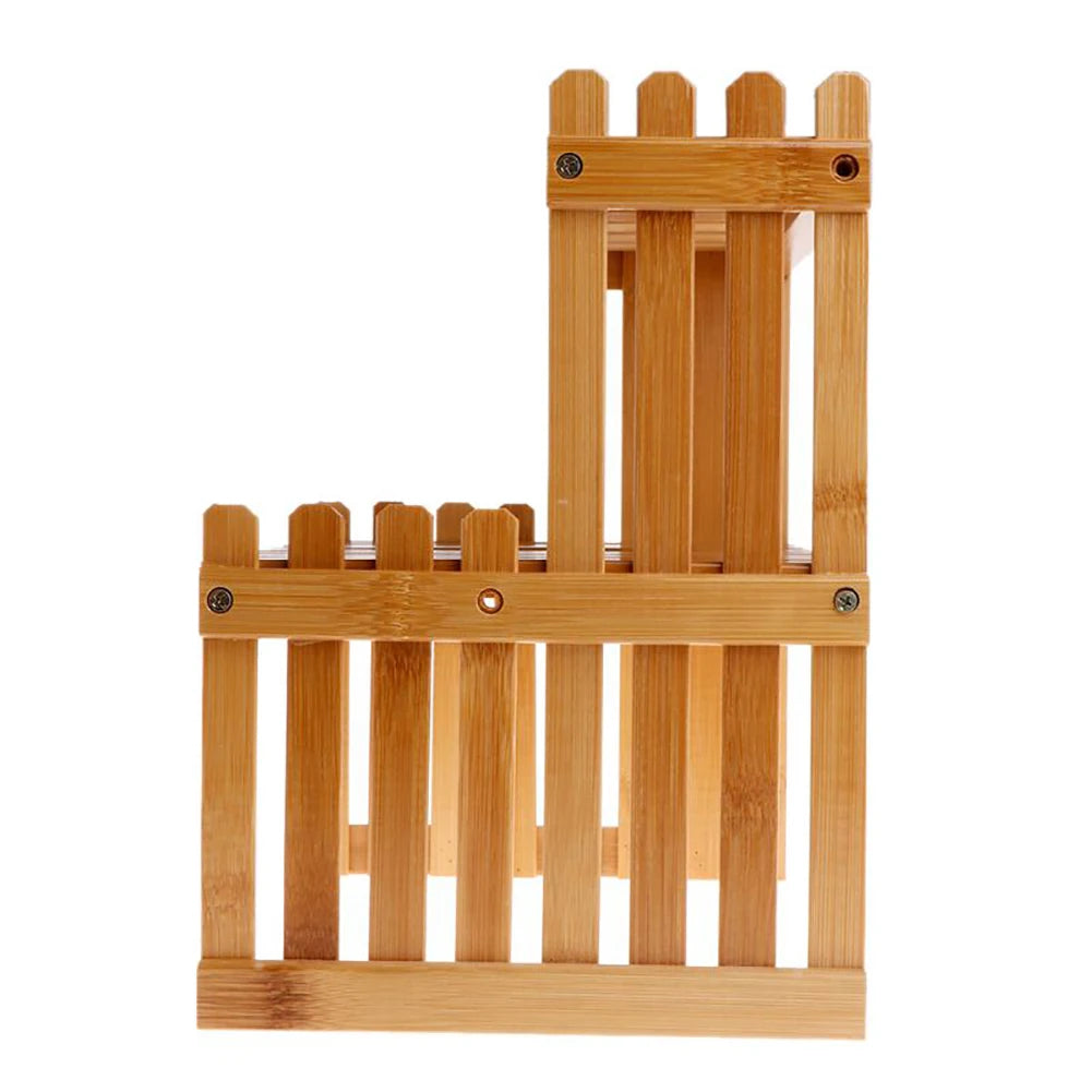 2 Tier Decorative Tabletop Wood Plant Stand Display Shelf For Home Office Tidy Storage Organiser