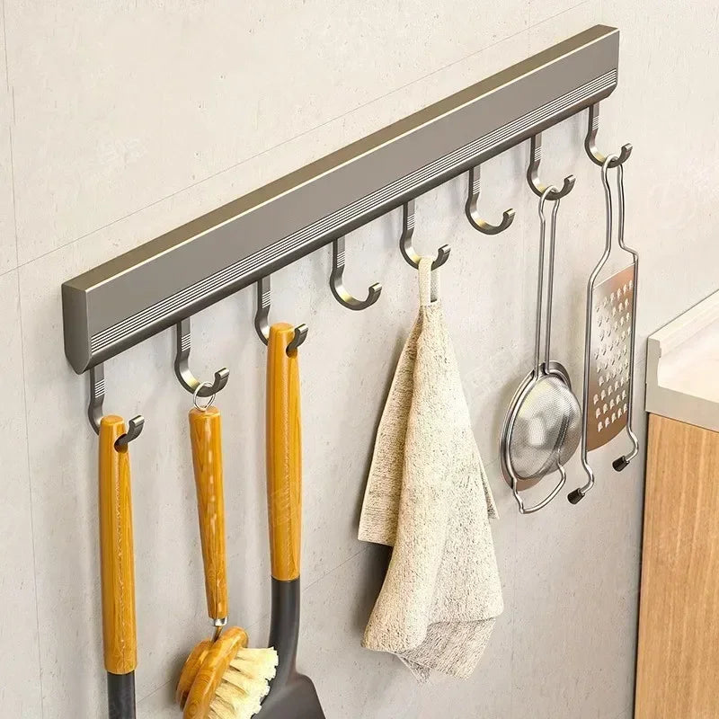 Drill-free Wall Hooks Row Holder Kitchen Utensils Rack Bathroom Robe Towel Coat Hangers Home Storage Wall Mounted Hanging Tool