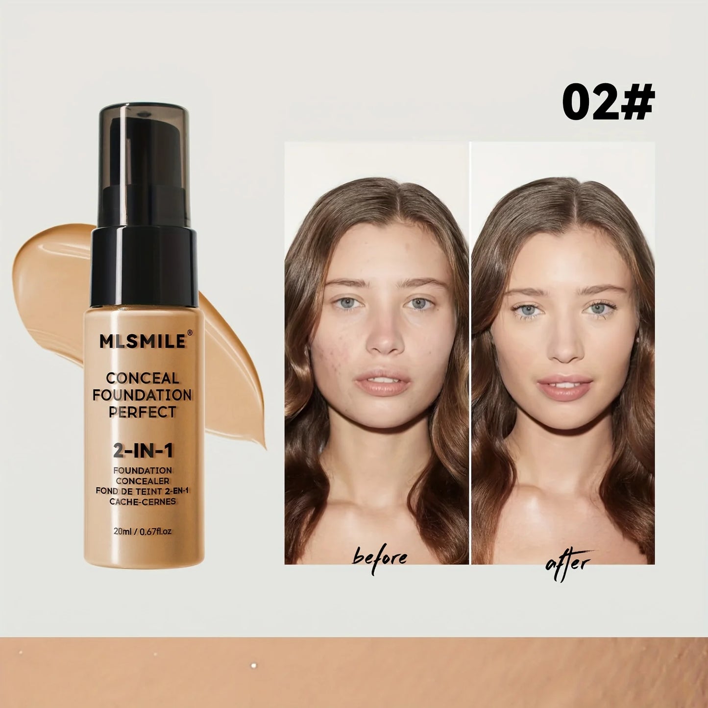 2-In-1 Oil Control Liquid Foundation & Concealer Full Coverage Long Lasting Waterproof Hydrating Brightening Base Makeup