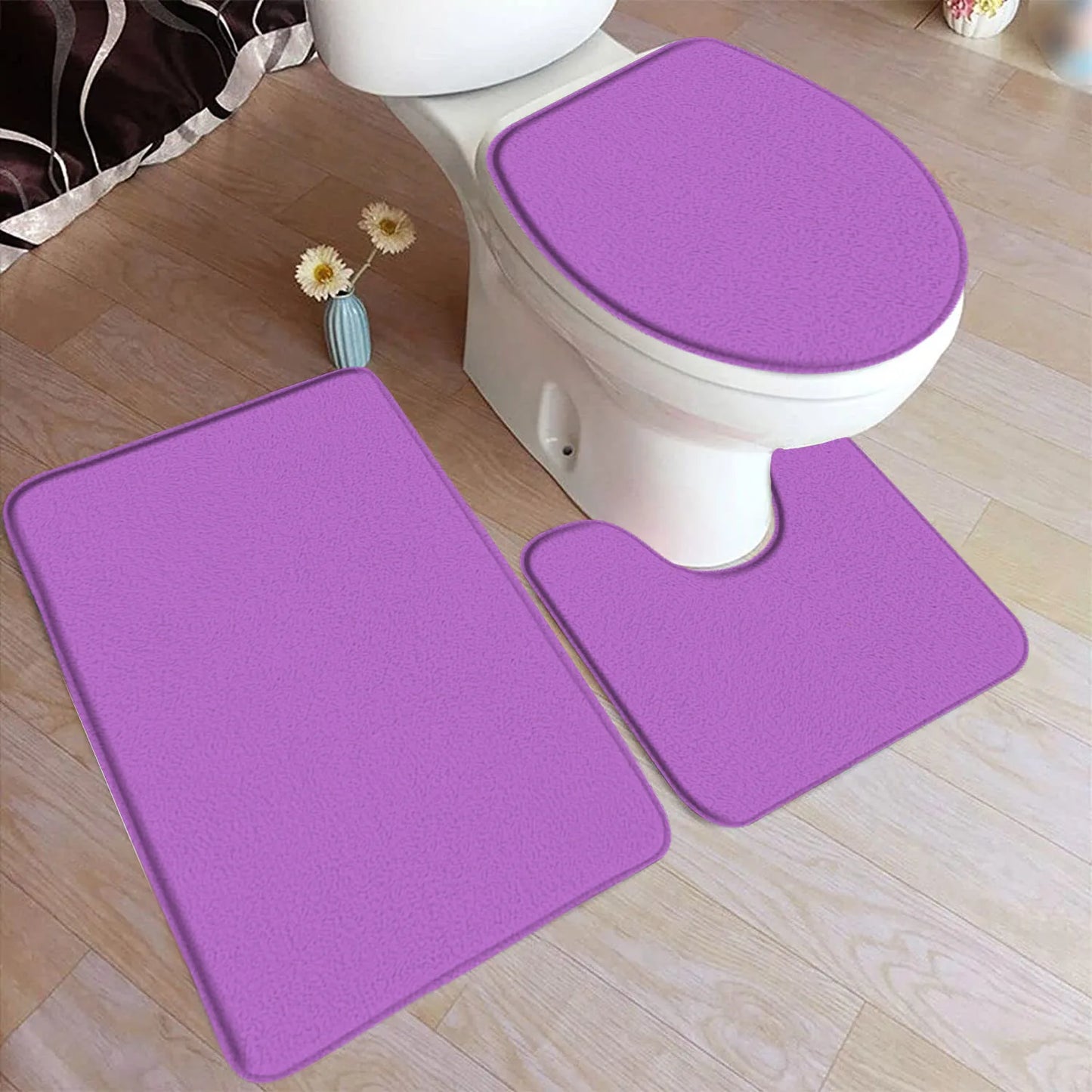 Black Bath Mat Set Modern Solid Colour Home Doormat Carpet Flannel Bathroom Decor Floor Rugs U-shaped Pad With Toilet Lid Cover