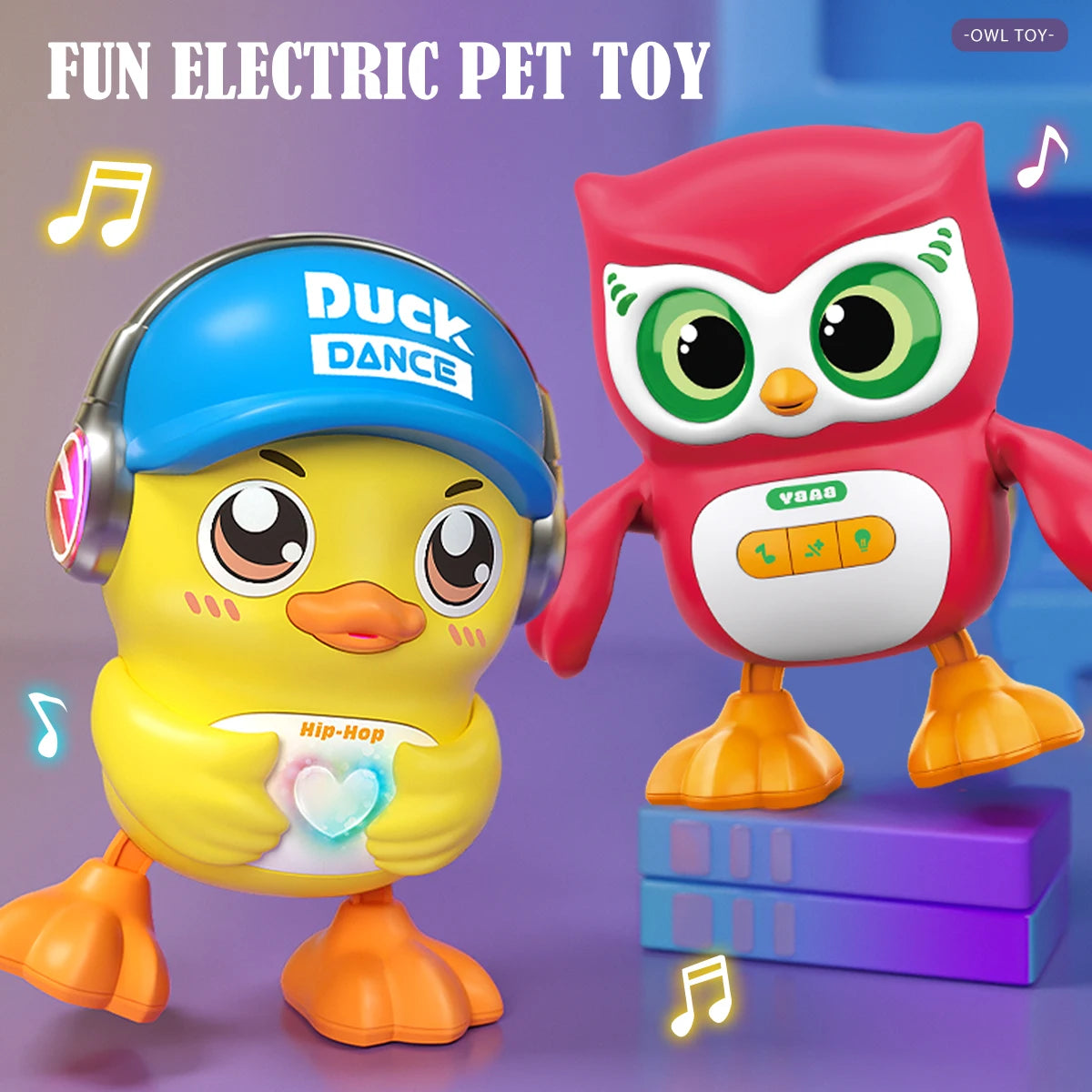 Cute Animals Electronic Toy, Owl Duck Pet with Music Light Dancing Adjustable Volume Moving Robot Mode for Children