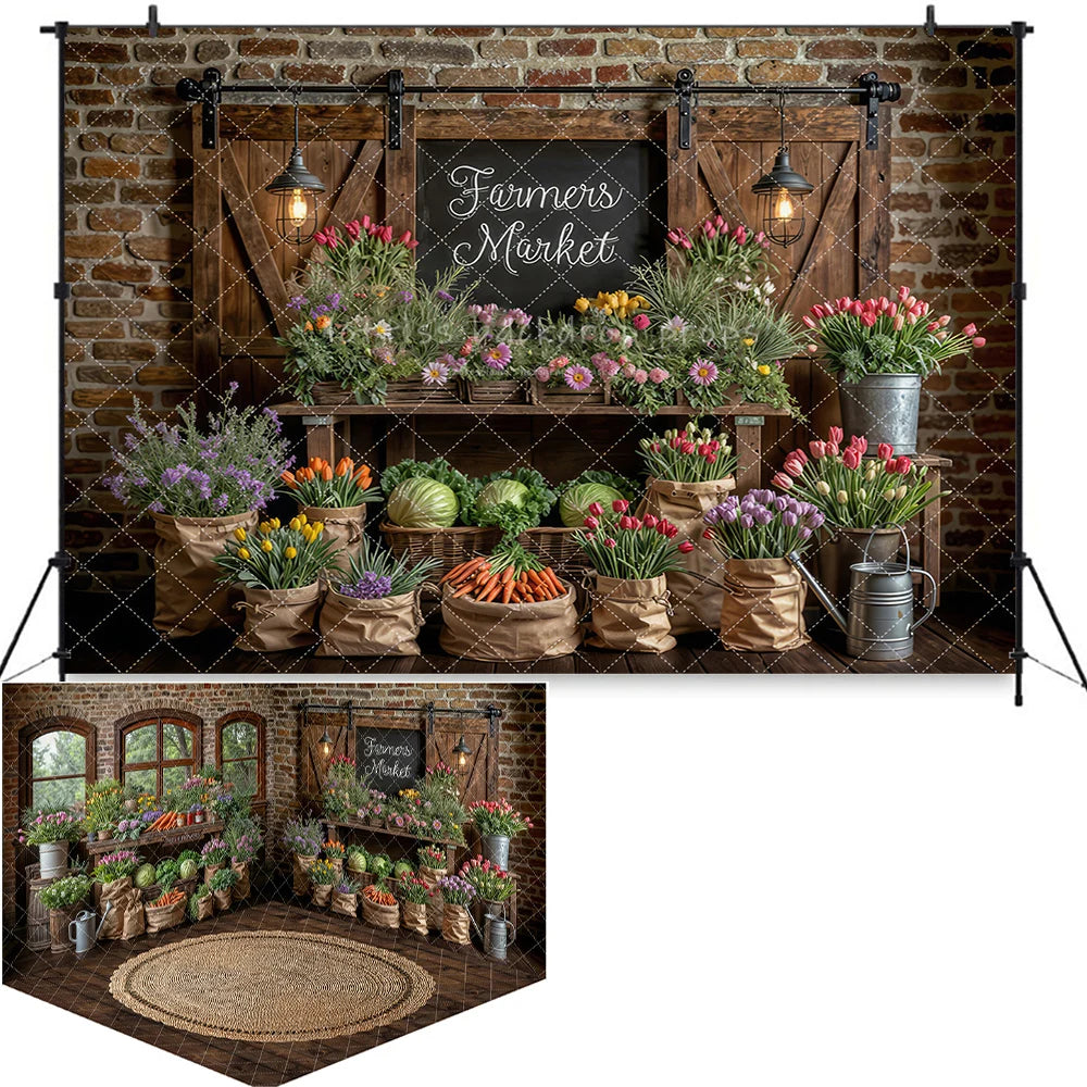 Valentine's Day Street Store Backdrops Kids Adult Photography Props Rose Garden Arch Floral Market Easter Bunny Backdrops