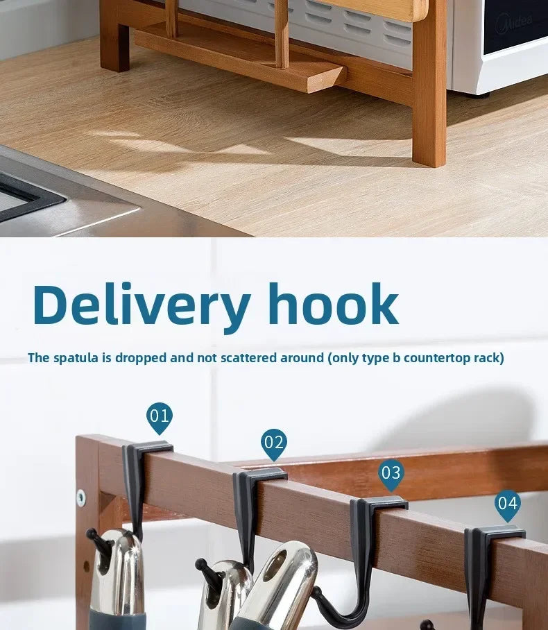 Kitchen Shelf Countertop Double Microwave Oven Shelf Desktop Seasoning Oven Storage Rack Bamboo Solid Wood