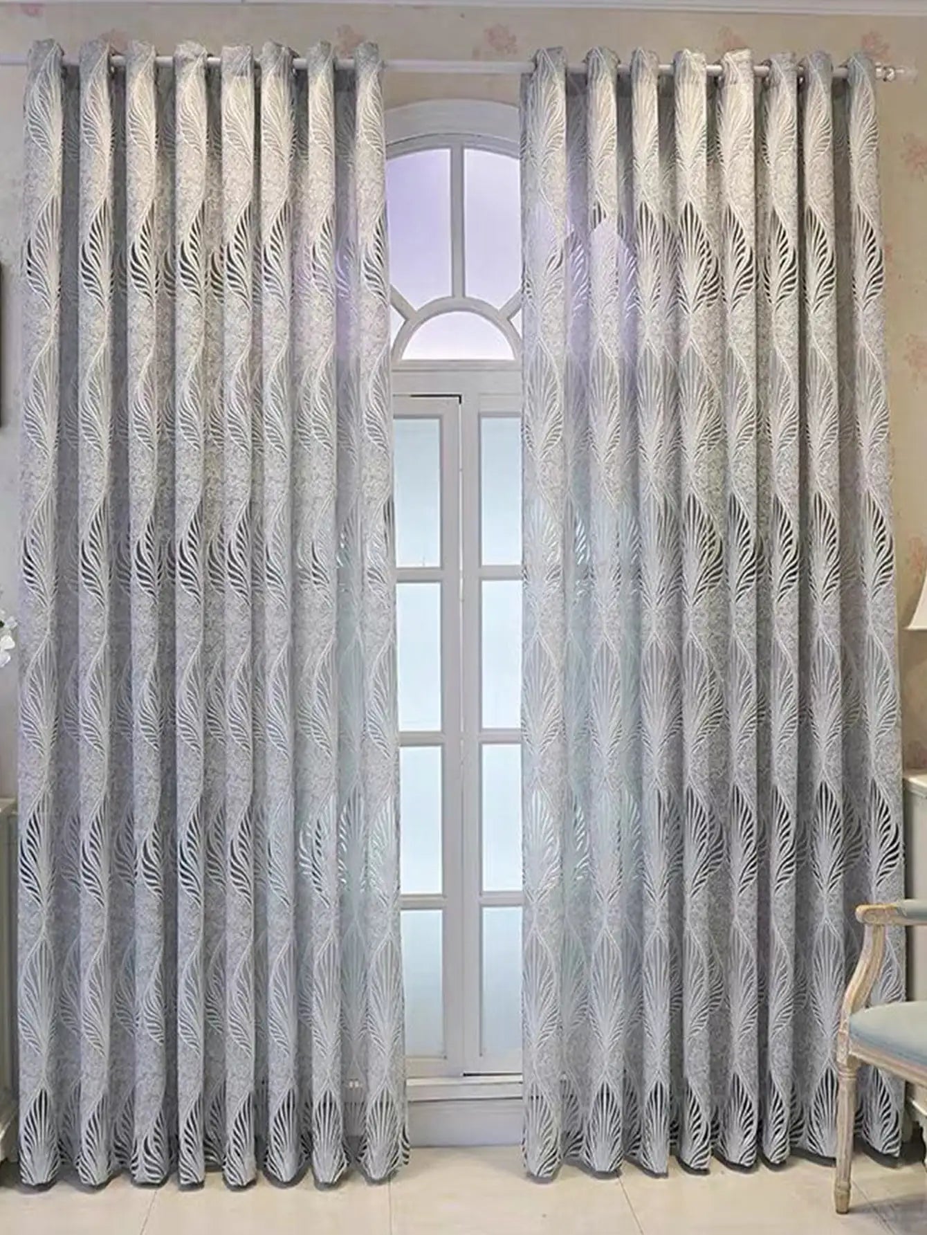 White GREY Embroidered European Style Thickened High-end Curtains for Bedroom Transparent Tulle for Living Room,Grommet Top,