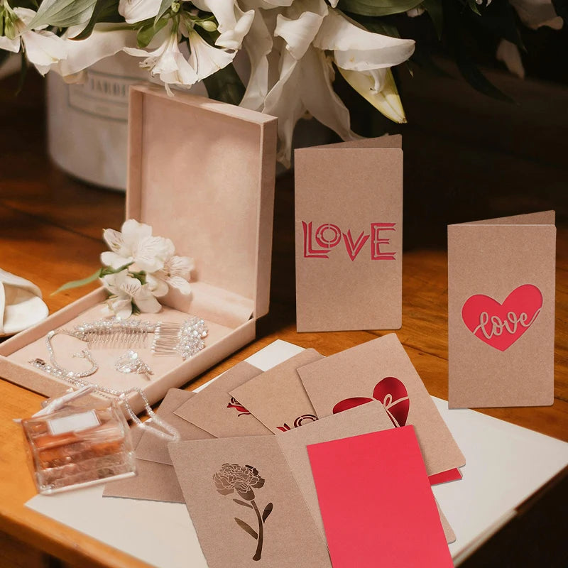 Valentines Day Mothers Day Greeting Card with Envelope Hollow Heart Flowers Gift Card Birthday Party Supplies Wedding Invitation