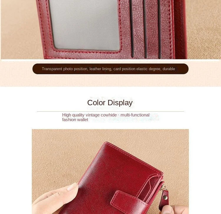 Fashion Vintage RFID Blocking Women Wallet Genuine Leather Fold The Zipper Wallet Credit Card Holder Coin Purse Wallet for Women