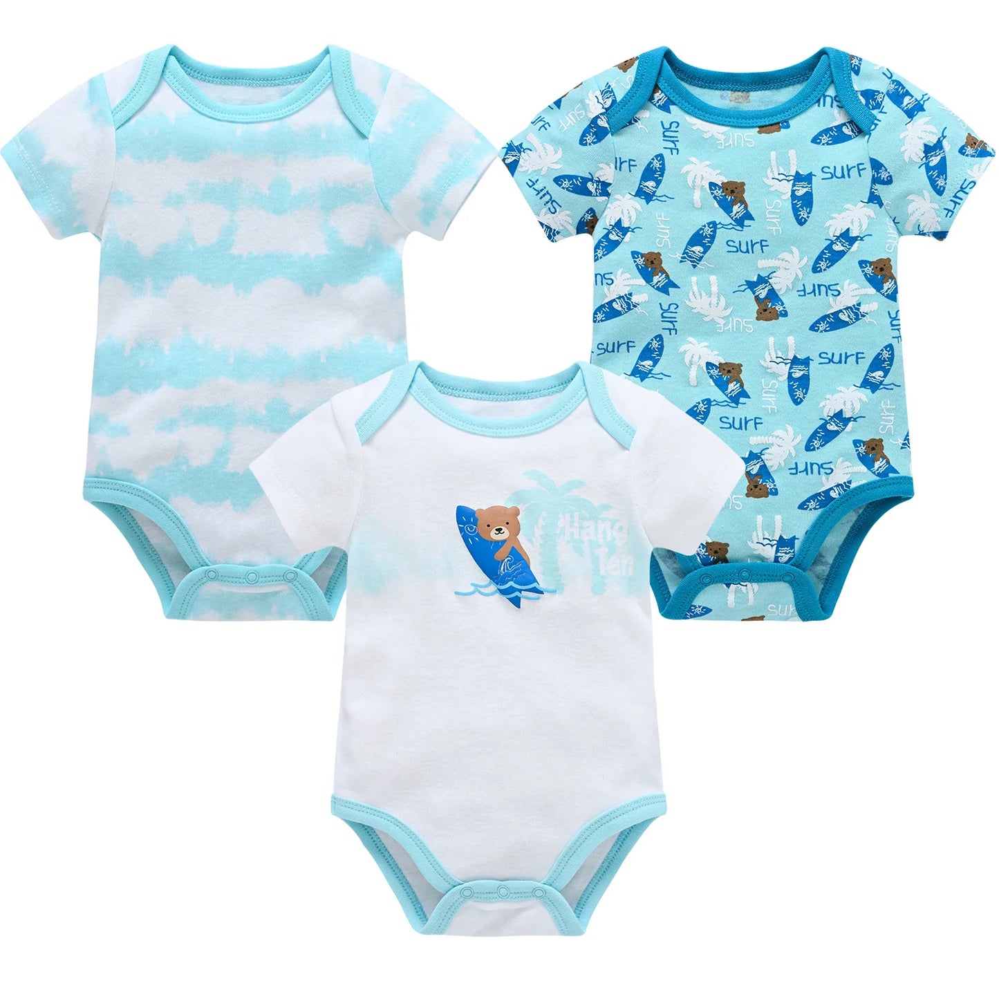 New Baby Boy Clothes Summer 100% Cotton Blue Grey Tie Print Three Piece Short Sleeve Bodysuit Pants vetements bebe For 0-12M