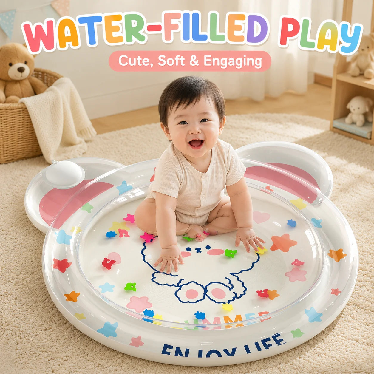 1PC Tummy Time Water Mat, Inflatable Sensory Play Pad, Water Filled Pat Mat Infant Floor Activity Toy for Toddlers