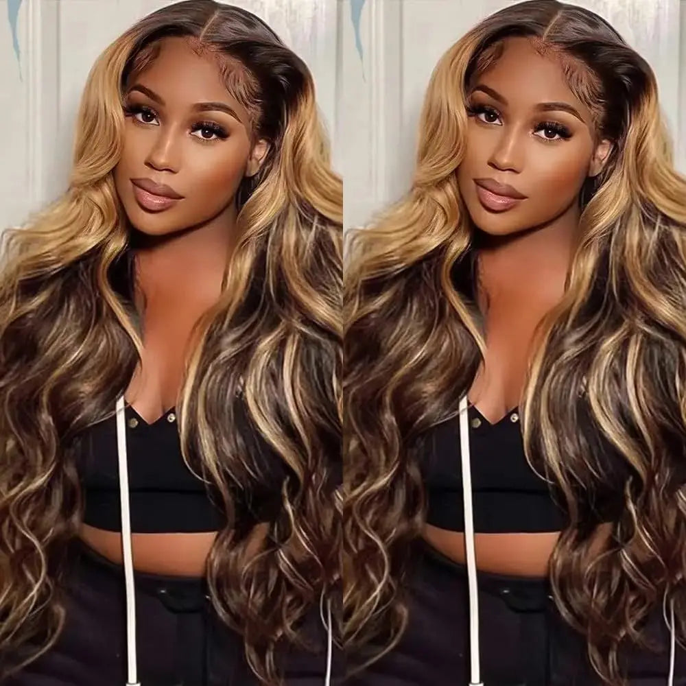 Ombre Lace Front Wig Human Hair 4/27 13x4 HD Body Wave Highlight Lace Front Wig Human Hair Pre Plucked Glueless Wigs Human Hair