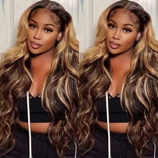 Ombre Lace Front Wig Human Hair 4/27 13x4 HD Body Wave Highlight Lace Front Wig Human Hair Pre Plucked Glueless Wigs Human Hair