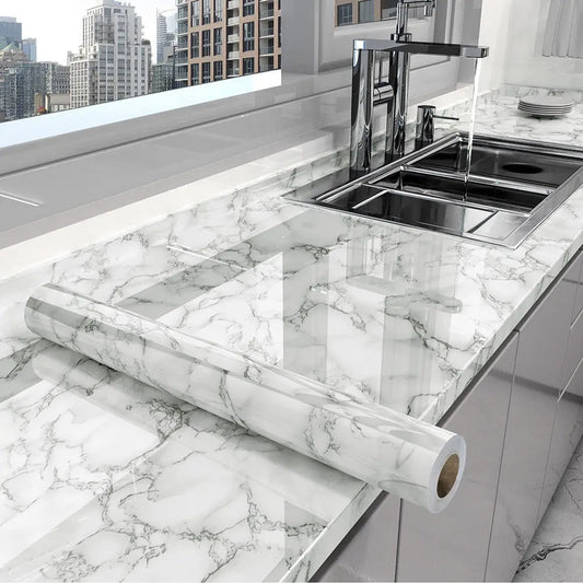 PVC Thickened Waterproof And Oil-proof Marble Wallpaper Self-adhesive Sticker Bathroom Cabinet Cooktop Desktop Decorative Film
