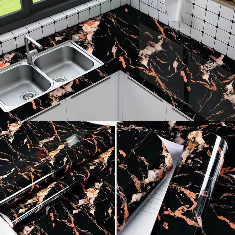 PVC Thickened Waterproof And Oil-proof Marble Wallpaper Self-adhesive Sticker Bathroom Cabinet Cooktop Desktop Decorative Film