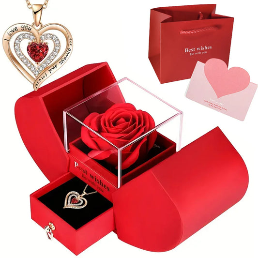 1pcs Luxury Rose Jewelry Box - Valentine's Day, Mother's Day, Eternal Flower Artificial Flower Gift Box Jewelry Box