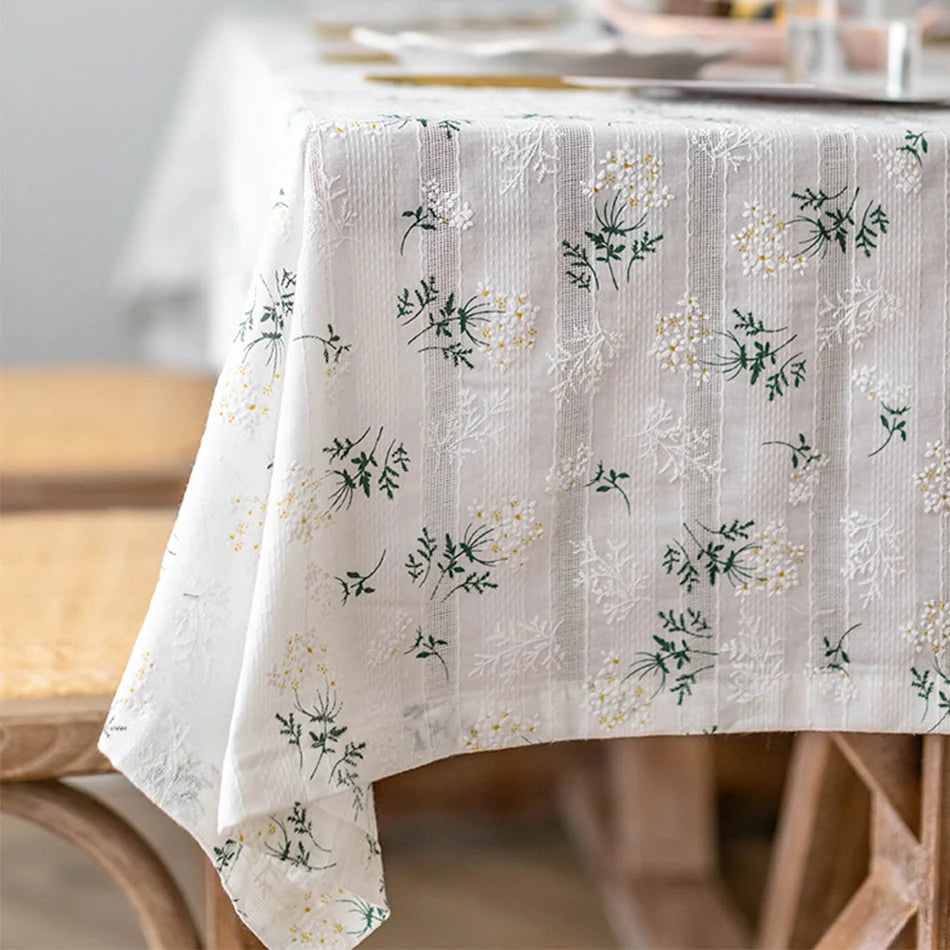 Korean Style Daisy Tassels Cotton Floral Table Cloth