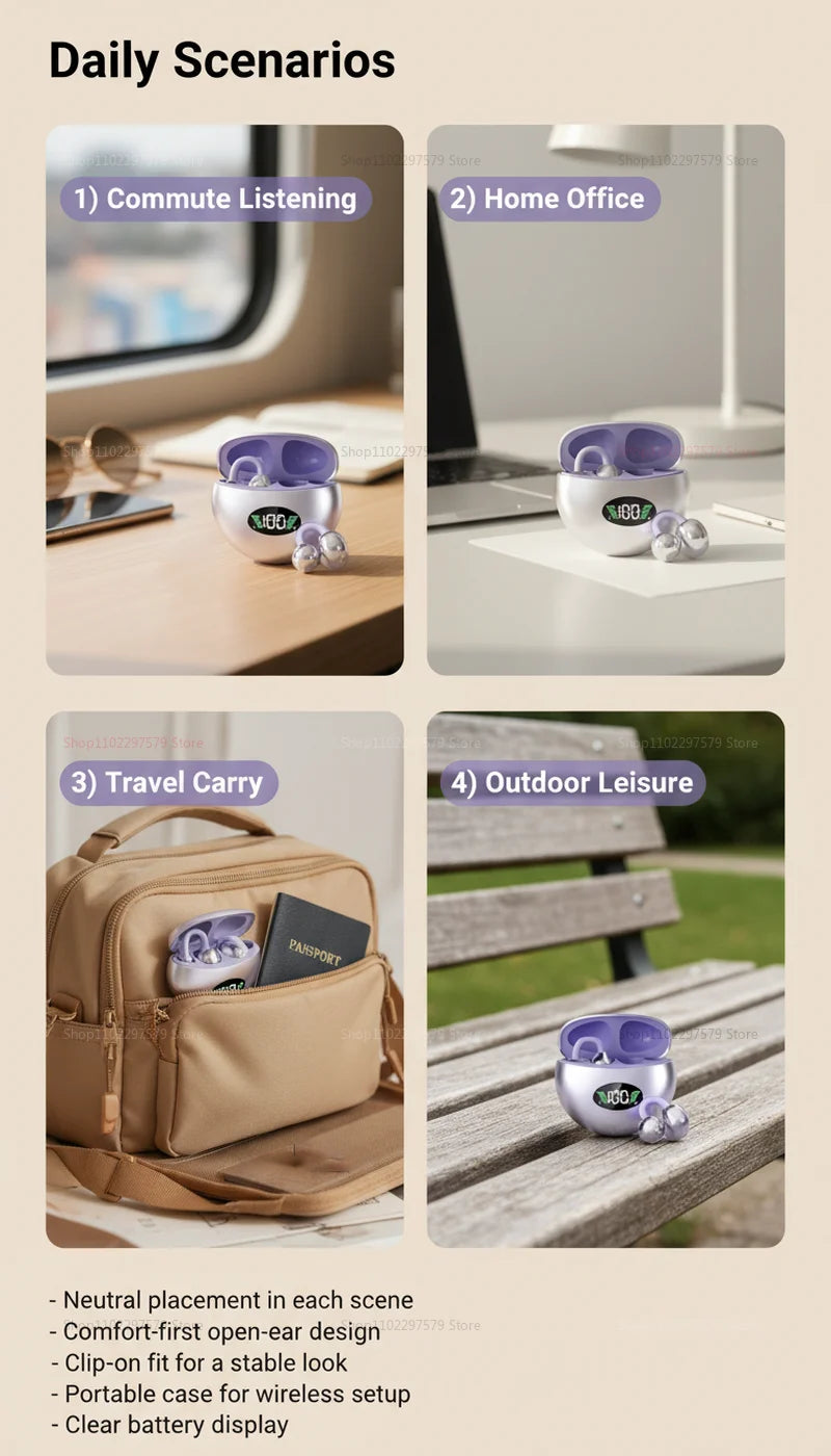 Hot Sale Bluetooth Clip-on Earphones Premium Sound Quality Long Battery Life Perfect for Sports Earbuds Headphones With Mic