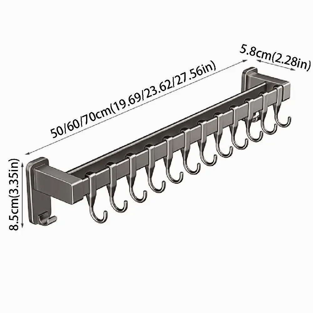 Aluminum Kitchen Organiser Hook Double Pole Wall Mounted Pot Lid Rack Non Punching Movable Hook Spatula Storage Rack Home