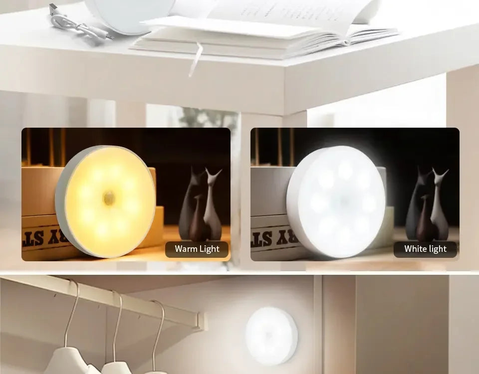 1/3PCS LED Motion Sensor Light Night Light USB Rechargeable Night Lamp for Kitchen Cabinet Wardrobe Lamp Staircase Closet Light