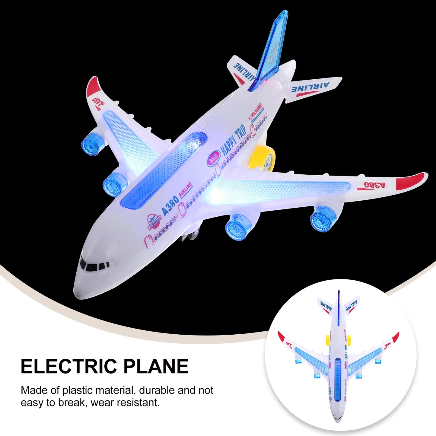 Electronic Airplane Toy with Music & Lights – Auto-Rotating Educational Aircraft Toy for Kids