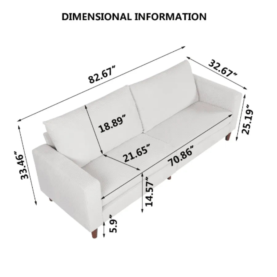 Retro 74 in. Comfy Corduroy Rectangle 2-Seater Loveseat with Solid Wood Legs
